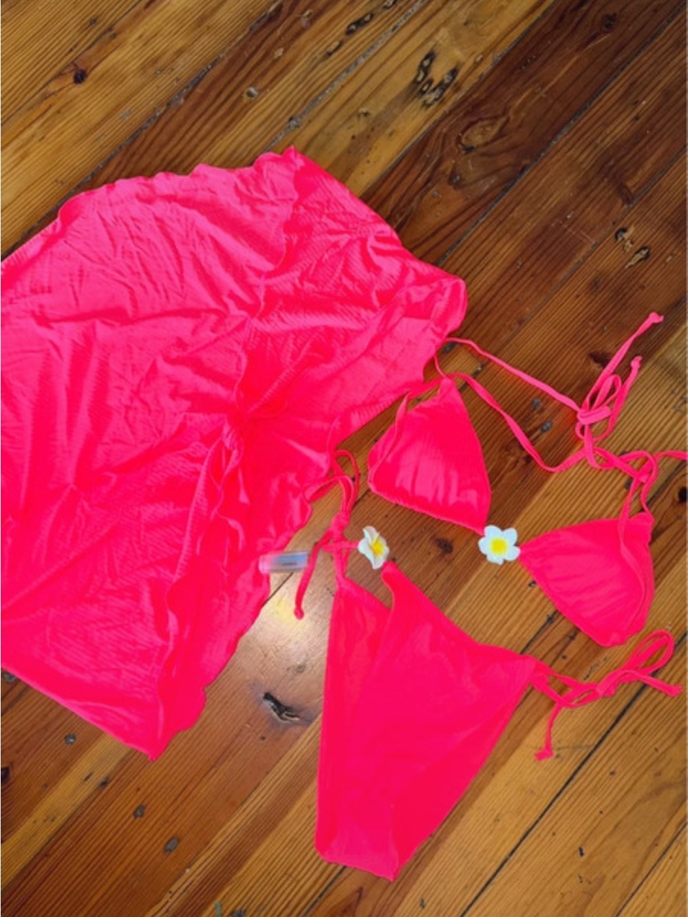 SHEIN Neon Hot Pink Triangle Bikini Set with Cover-Up